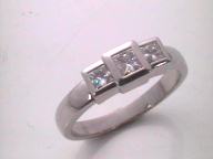 three diamond silver princess cut ring